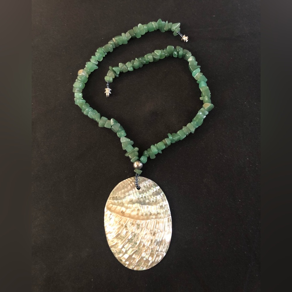 Abalone shell with adventurine crystals choker style necklace